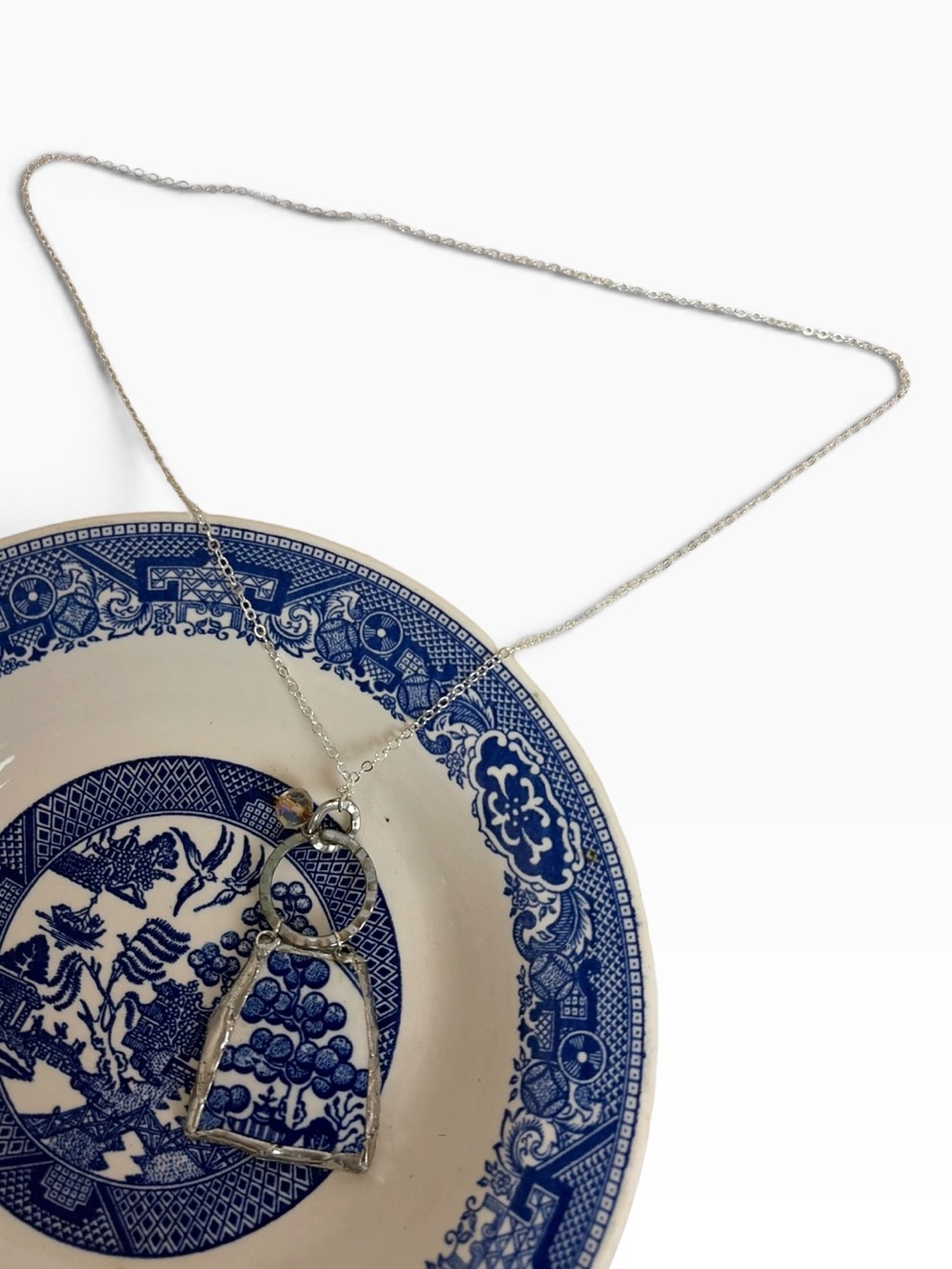 Blue Willow Broken China Pendant Necklace | Upcycled Vintage Porcelain Tree